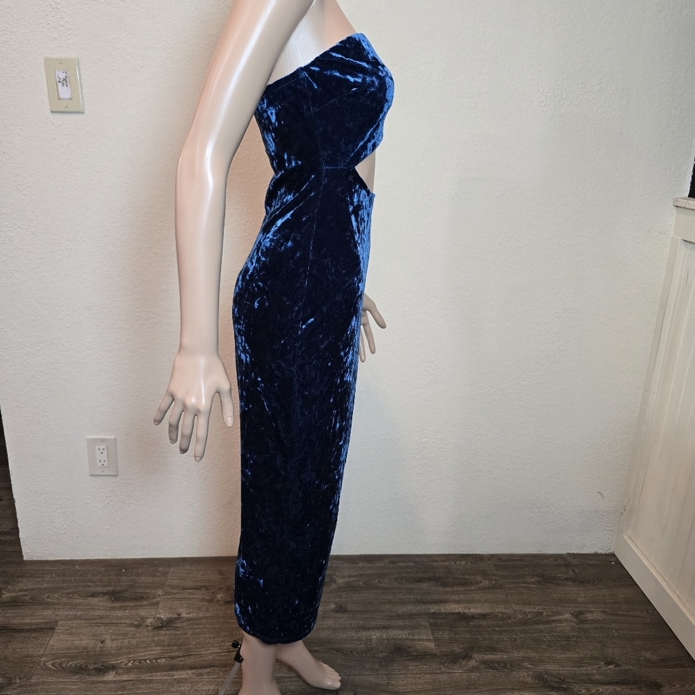 Lulus blue velvet midi dress with slits—ideal for a Friday night vibe. Medium - Picture 7 of 14